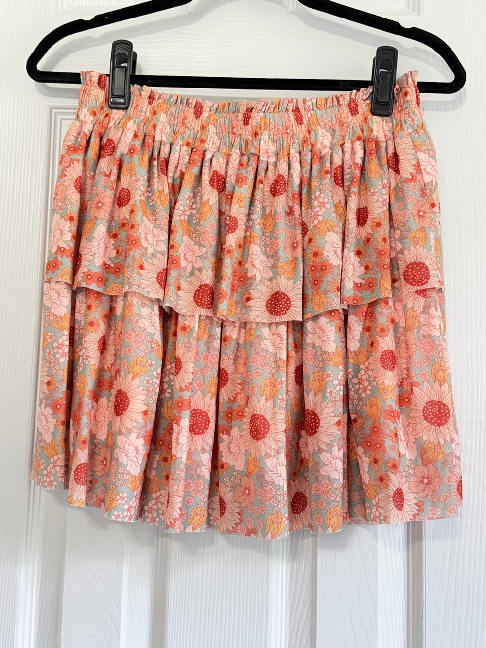 C&V Floral Tiered Mini Skirt Medium Cottagecore Boho Prairie back to school